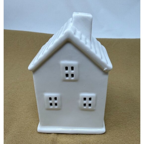 White Ceramic Village House Shaped Chimney Battery Operated Christmas Fairy - Picture 1 of 6